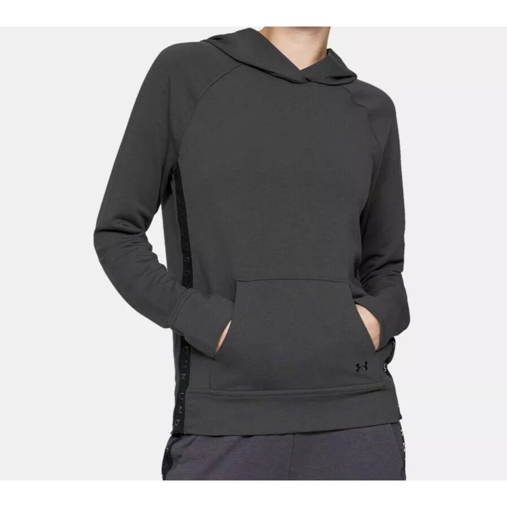 Under Armour Womens Fleece Jacket Featherweight Black Logo Pockets Sz XXL 2XL